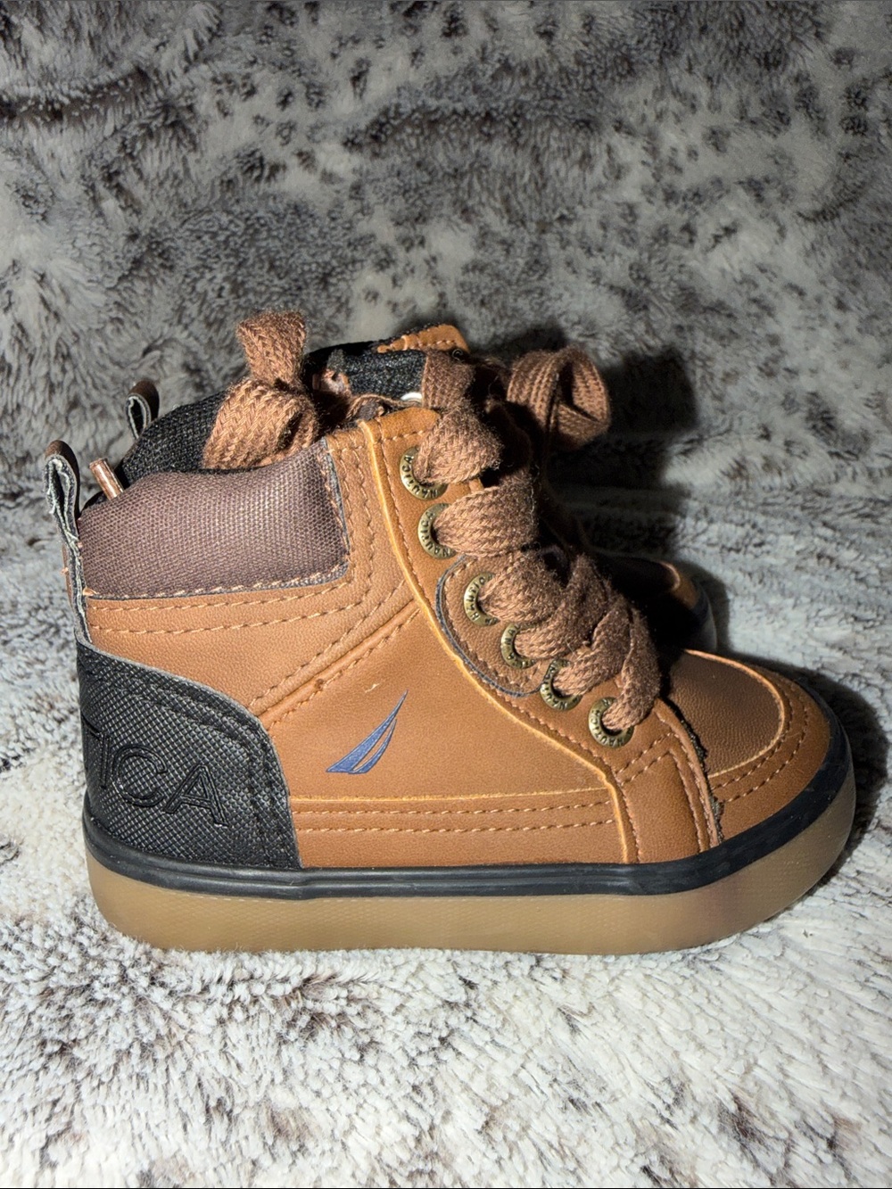 Nautica Kids' Tan Brown High-Top Boots with Black Heel Accent